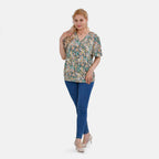 Tamsy Floral V-Neck Top (One Size) - Green