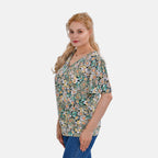 Tamsy Floral V-Neck Top (One Size) - Green
