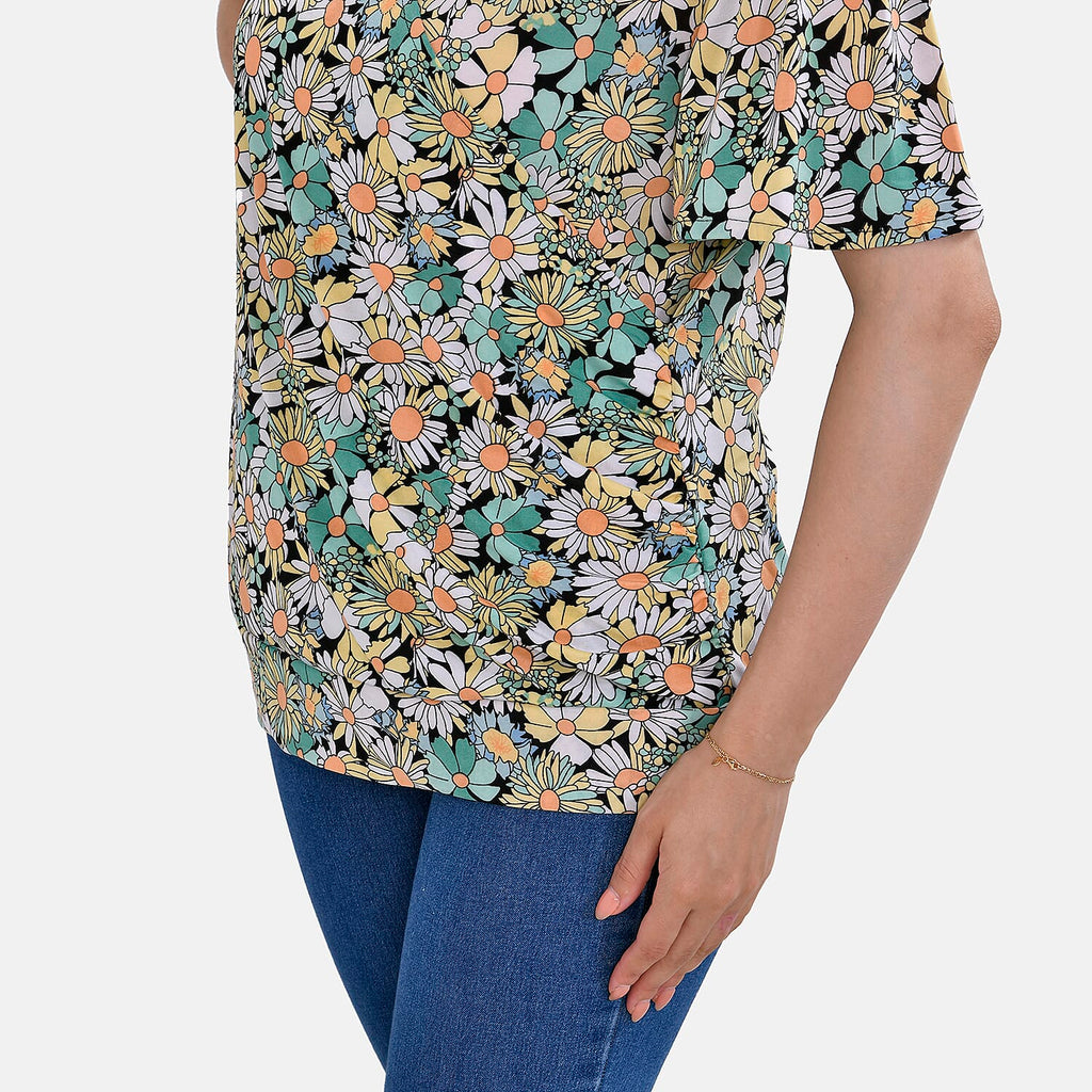 Tamsy Floral V-Neck Top (One Size) - Green