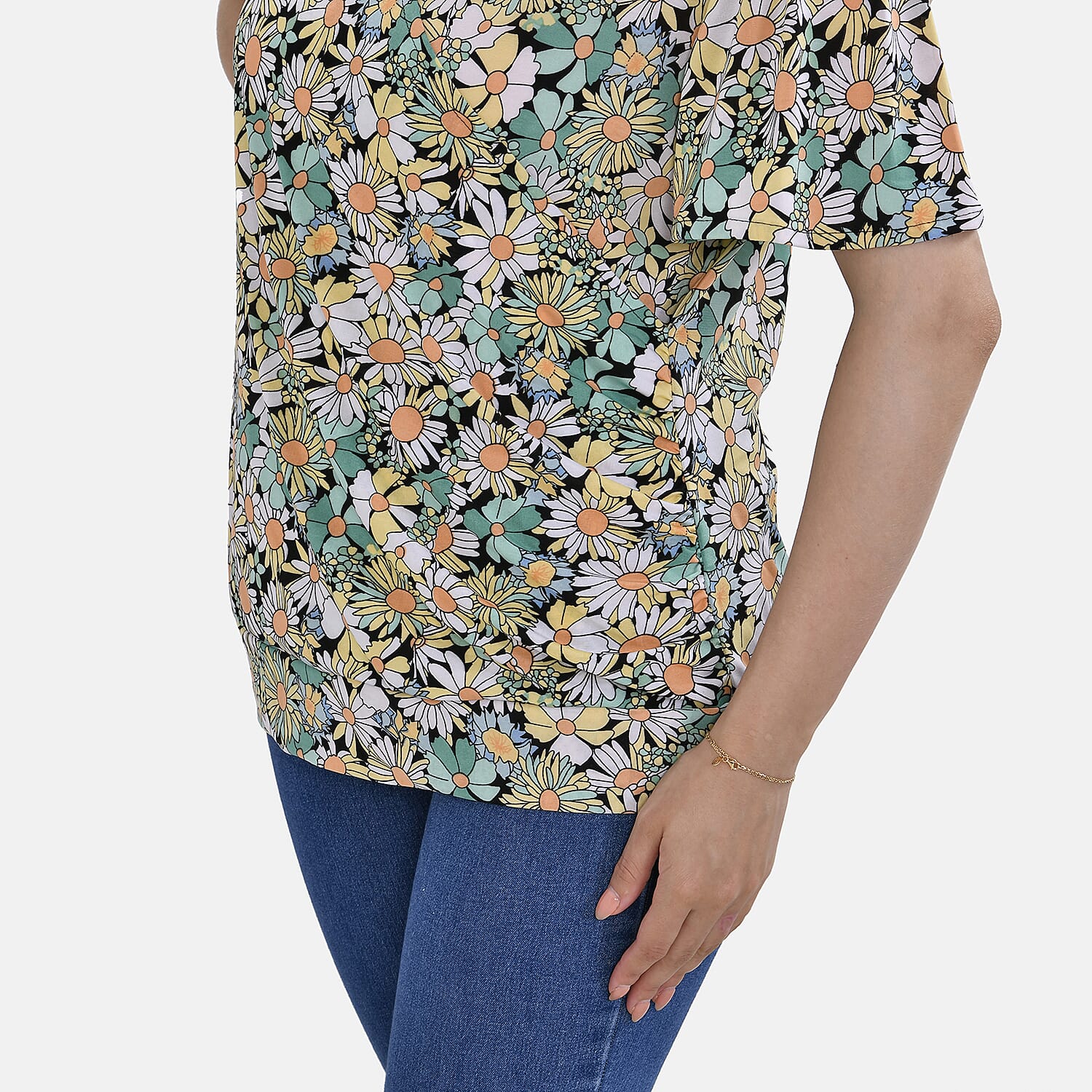 Tamsy Floral V-Neck Top (One Size) - Green