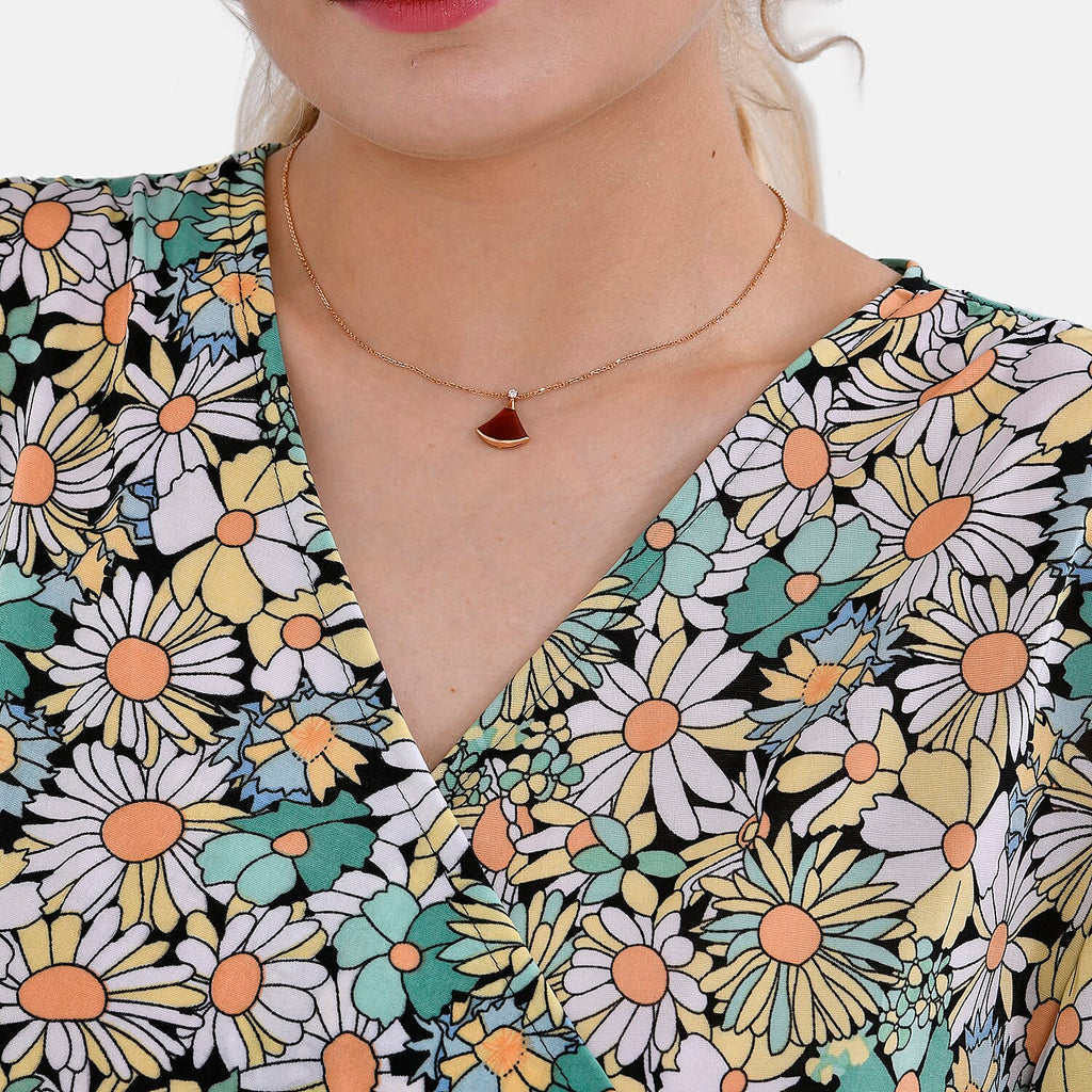 Tamsy Floral V-Neck Top (One Size) - Green