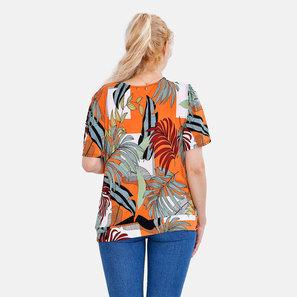 Tamsy V- NeckTropical Leaf Top (One Size 8 to 16) - White