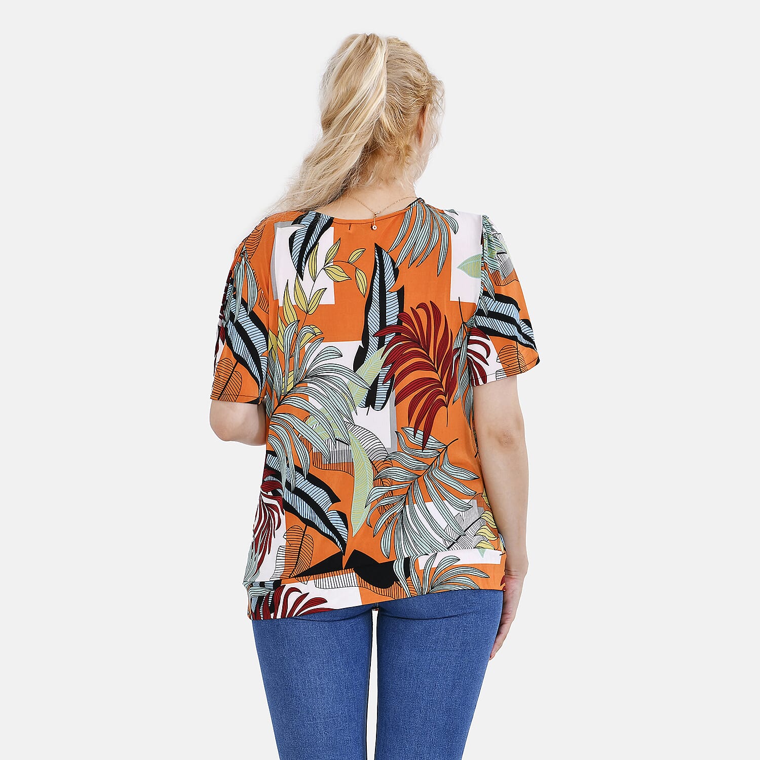 Tamsy V- NeckTropical Leaf Top (One Size 8 to 16) - White