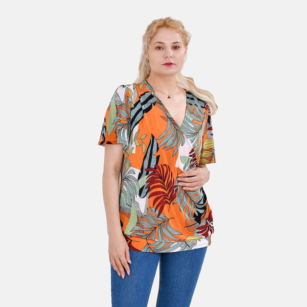 Tamsy V- NeckTropical Leaf Top (One Size 8 to 16) - White