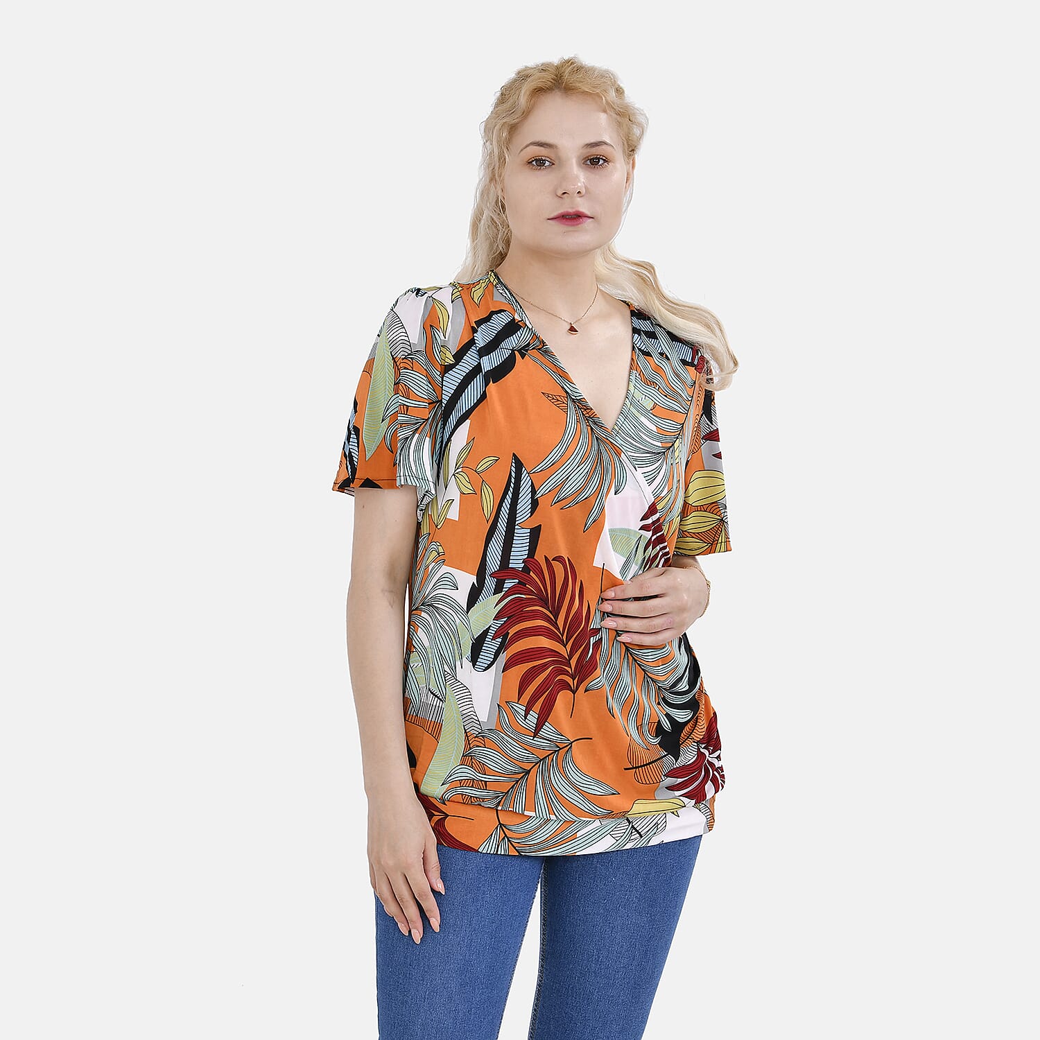 Tamsy V- NeckTropical Leaf Top (One Size 8 to 16) - White