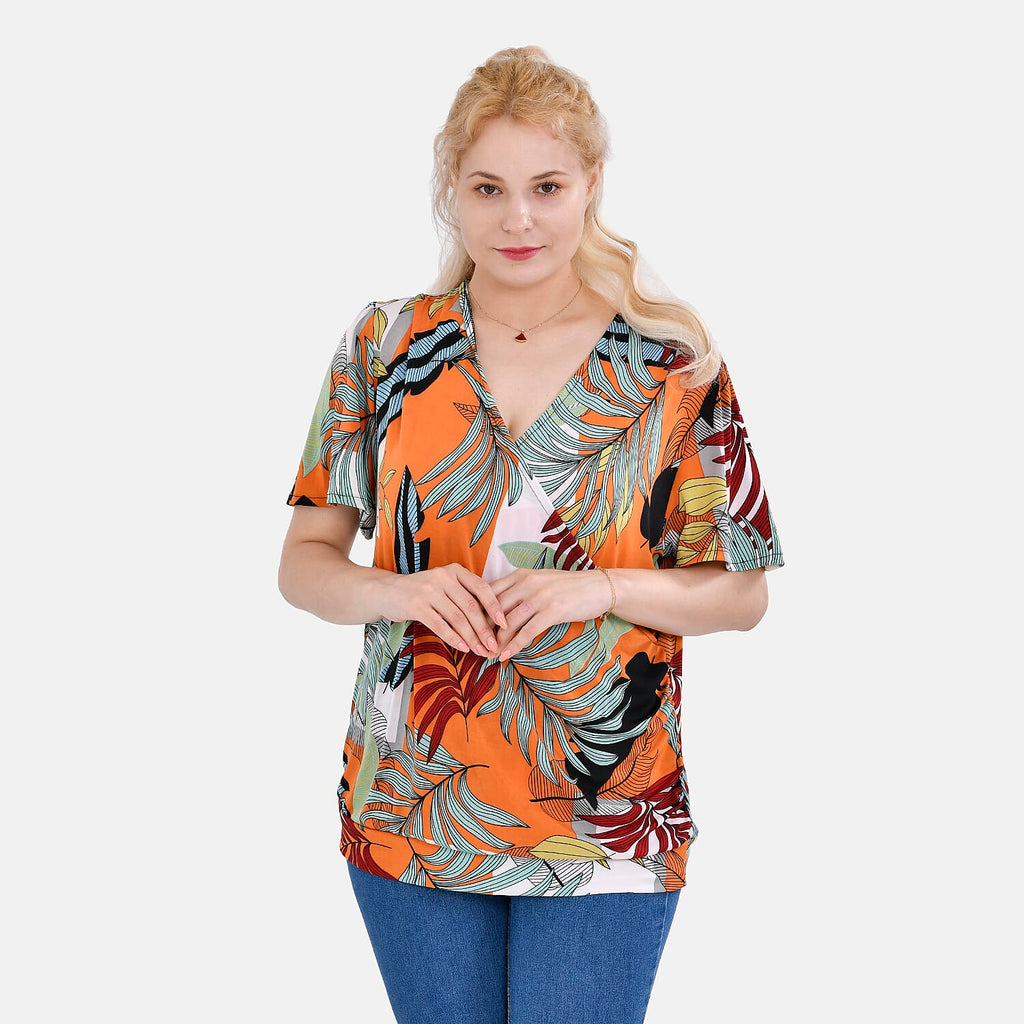 Tamsy V- NeckTropical Leaf Top (One Size 8 to 16) - White