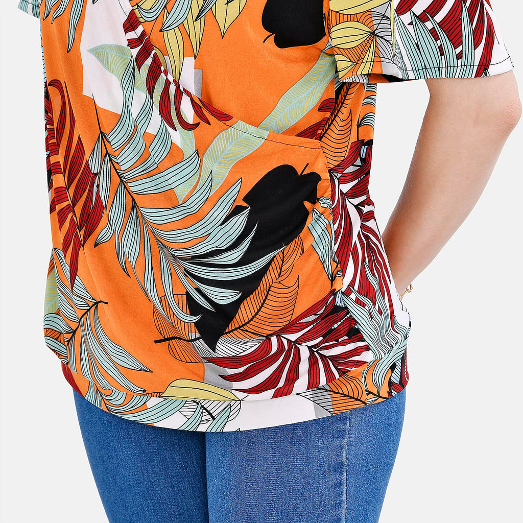 Tamsy V- NeckTropical Leaf Top (One Size 8 to 16) - White