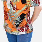Tamsy V- NeckTropical Leaf Top (One Size 8 to 16) - White