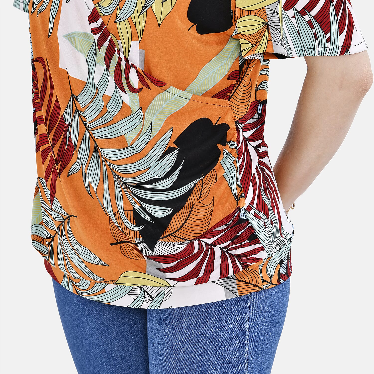 Tamsy V- NeckTropical Leaf Top (One Size 8 to 16) - White