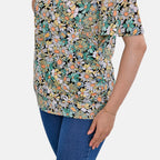 Tamsy Floral V-Neck Top (Curve Size) - Green & Multi