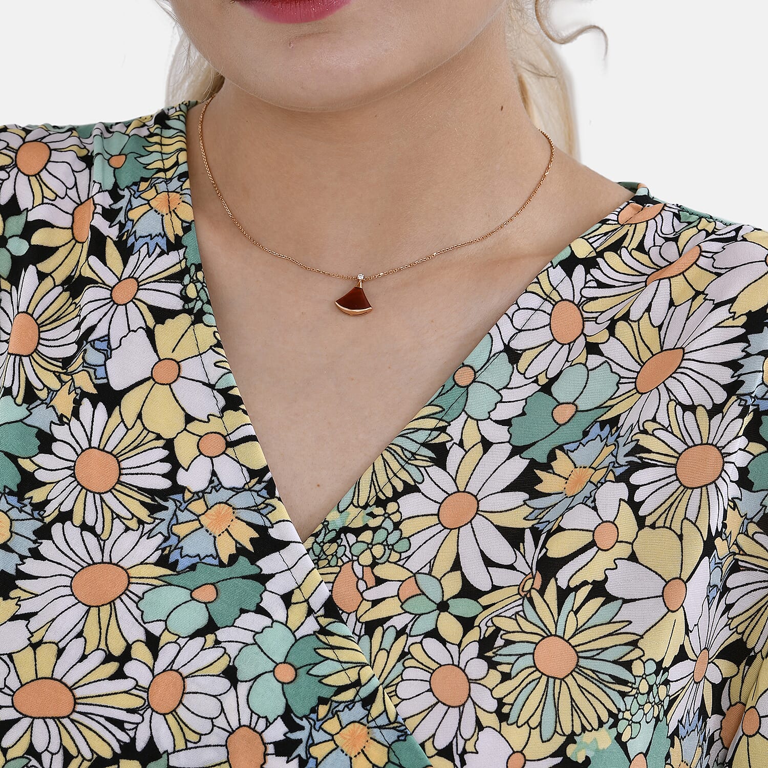 Tamsy Floral V-Neck Top (Curve Size) - Green & Multi