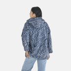 Tamsy Zebra Pattern Faux Fur Hoodie (Size XXL,24-26) - Grey - Blue
