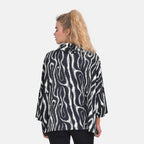 Zebra Print Stretchable Jersey Top with Stacked Collar (One Size Curve 20-26) - Black & White