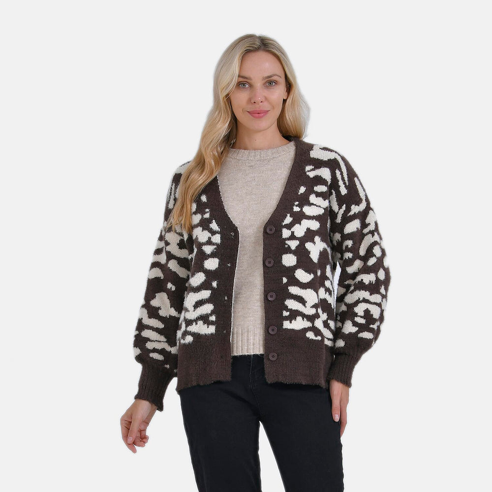 Tamsy Printed Cardigan - Brown & Beige Leopard Print