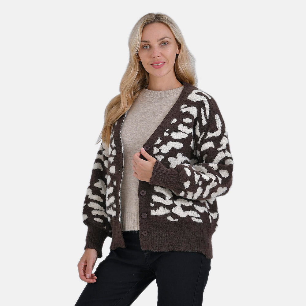 Tamsy Printed Cardigan - Brown & Beige Leopard Print