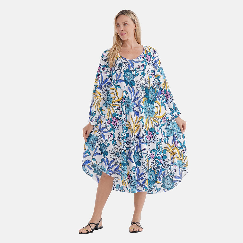 Tamsy 100% Viscose Classic Floral Printe Midi Dress (Size 20 to 26) - Multicolor