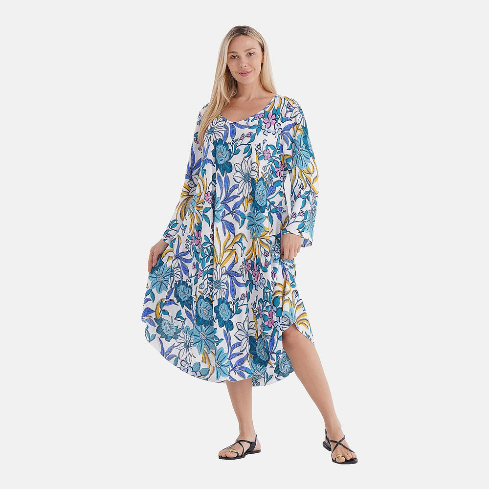 Tamsy 100% Viscose Classic Floral Printe Midi Dress (Size 20 to 26) - Multicolor