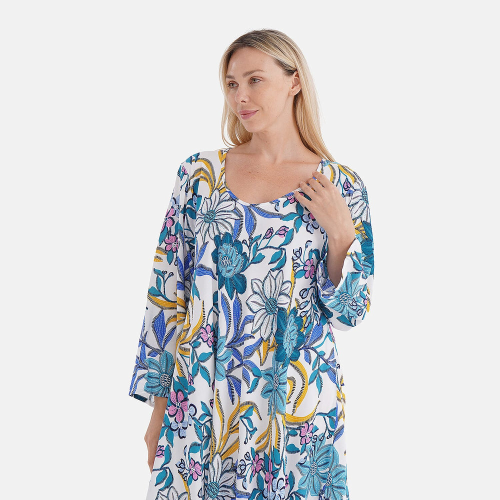 Tamsy 100% Viscose Classic Floral Printe Midi Dress (Size 20 to 26) - Multicolor