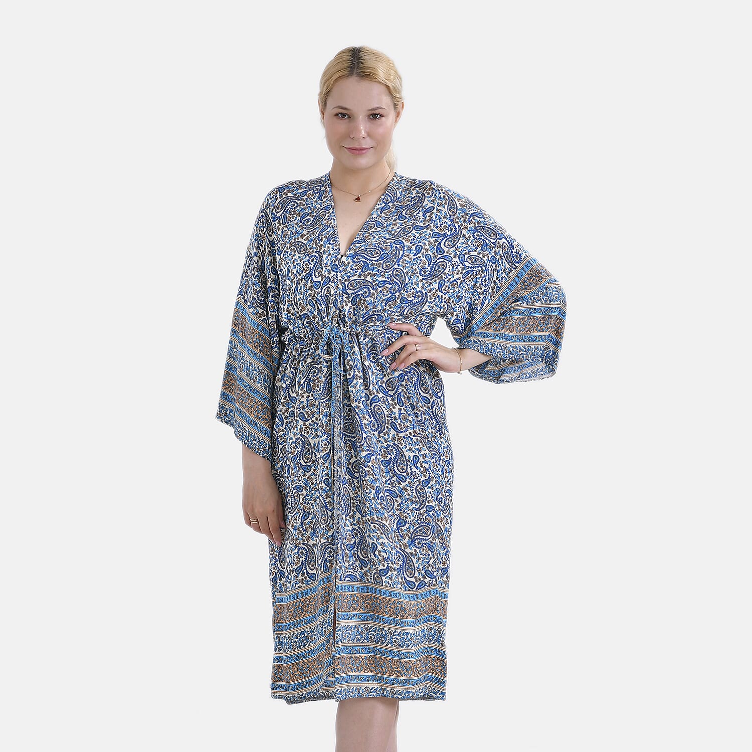 Viscose Wrap Style Exclusive Floral Print Wrapover (One Size) - Blue - White