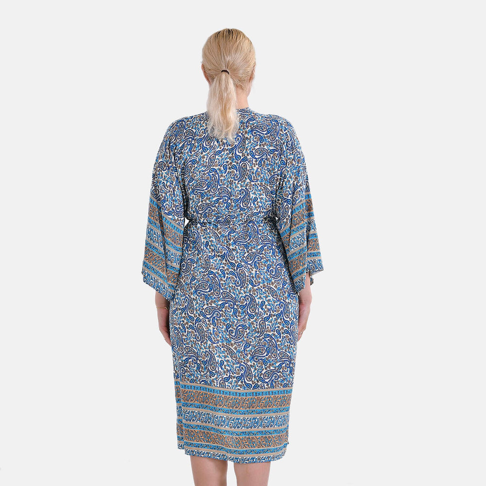 Viscose Wrap Style Exclusive Floral Print Wrapover (One Size) - Blue - White