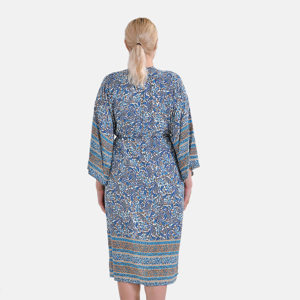 Viscose Wrap Style Exclusive Floral Print Wrapover (One Size) - Blue - White
