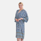 Viscose Wrap Style Exclusive Floral Print Wrapover (One Size) - Blue - White
