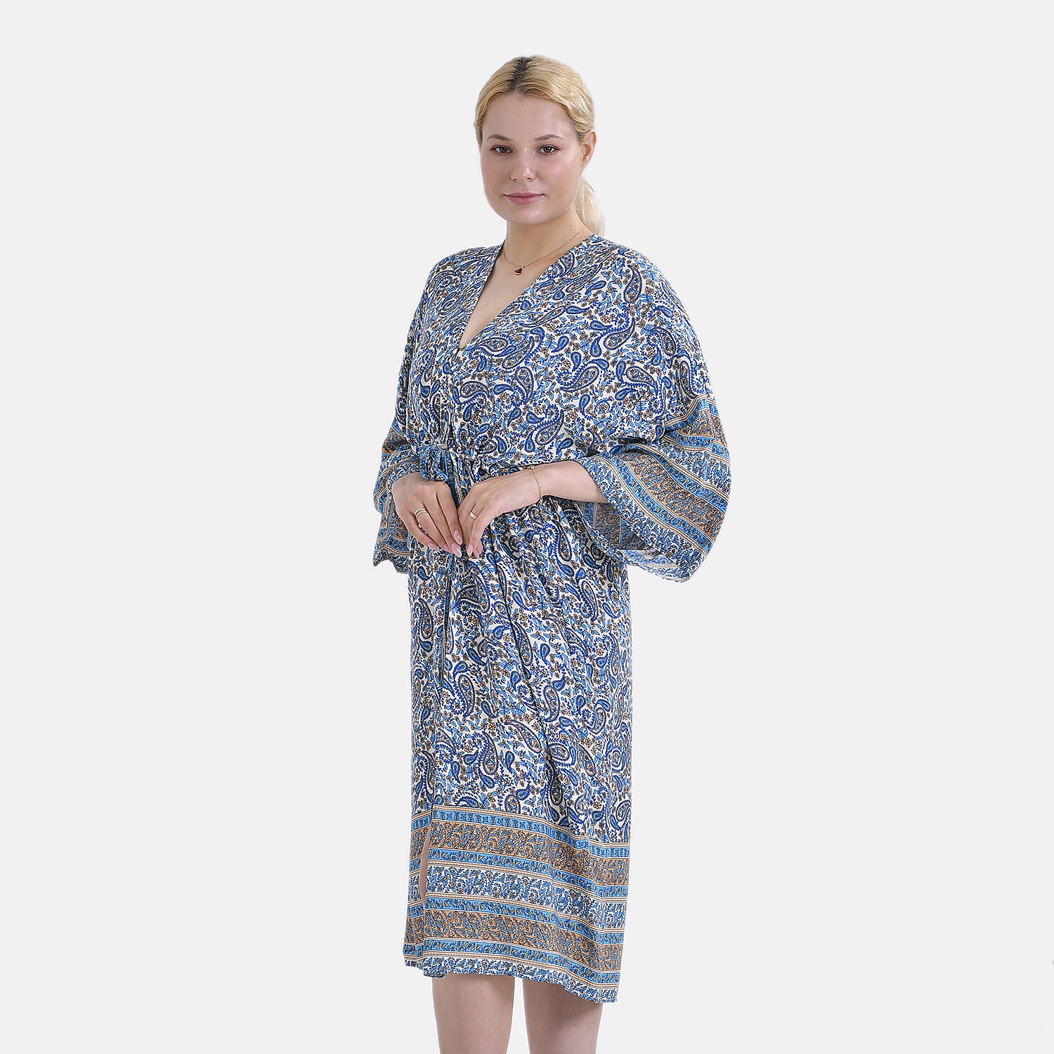 Viscose Wrap Style Exclusive Floral Print Wrapover (One Size) - Blue - White