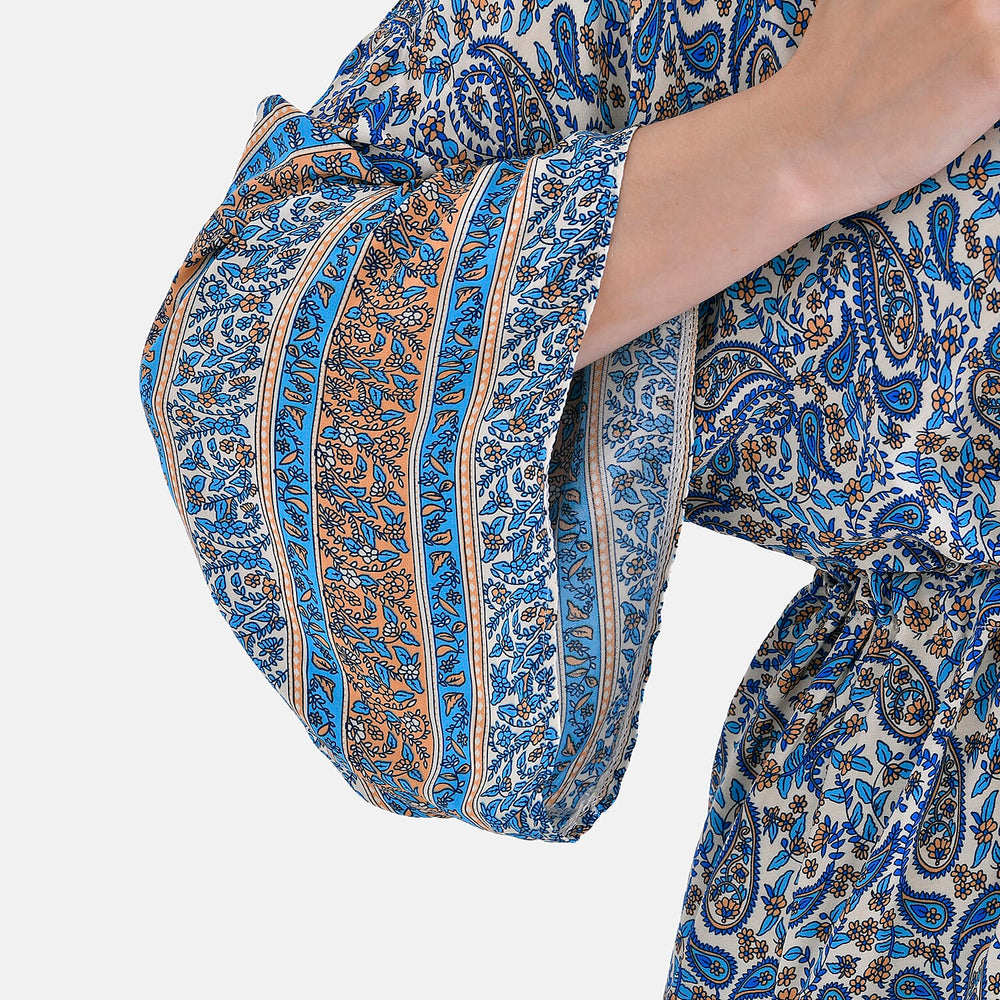 Viscose Wrap Style Exclusive Floral Print Wrapover (One Size) - Blue - White