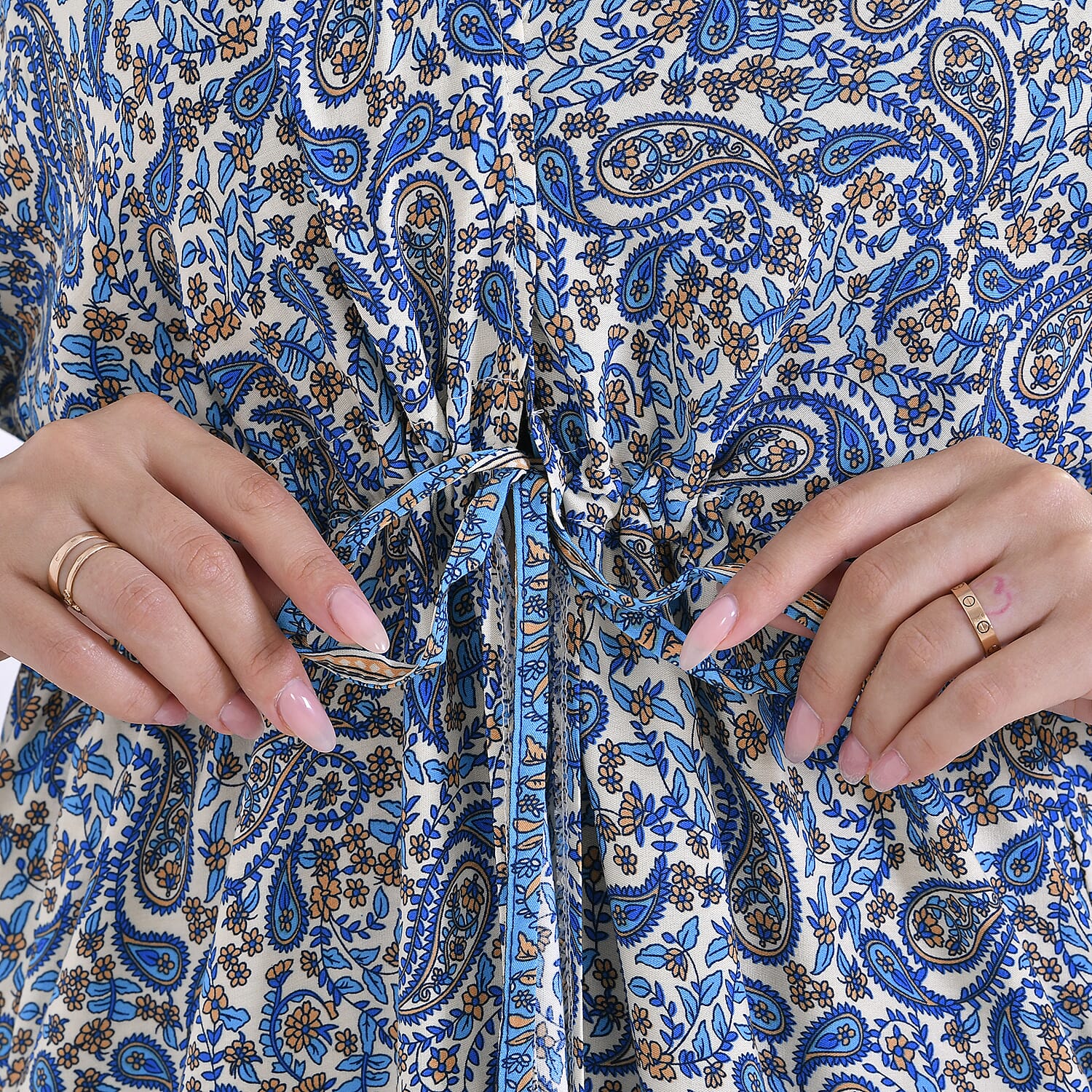 Viscose Wrap Style Exclusive Floral Print Wrapover (One Size) - Blue - White