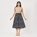 TAMSY 100% Viscose Dot Printed Skirt with Elastic Waist (Size M) - White - Black