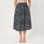 TAMSY 100% Viscose Dot Printed Skirt with Elastic Waist (Size M) - White - Black