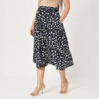 TAMSY 100% Viscose Dot Printed Skirt with Elastic Waist (Size M) - White - Black