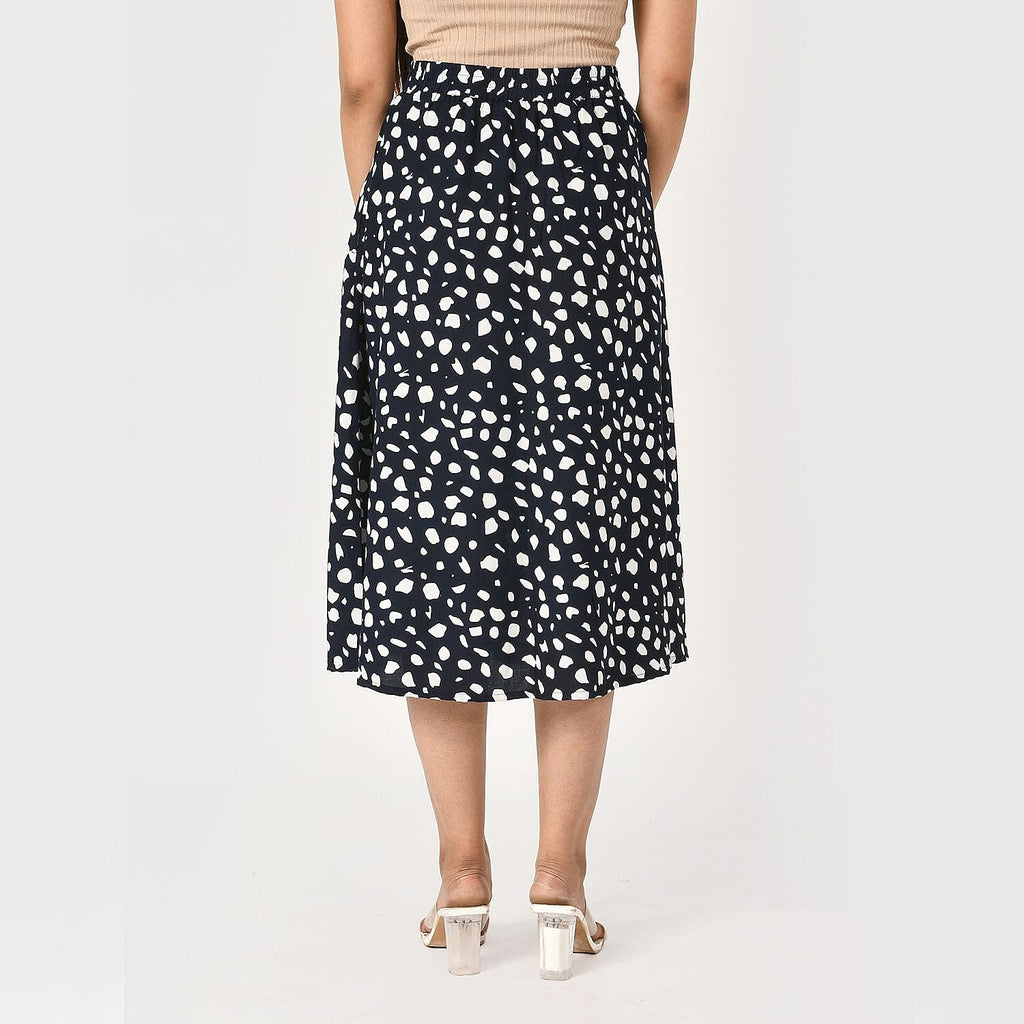 TAMSY 100% Viscose Dot Printed Skirt with Elastic Waist (Size M) - White - Black