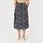 TAMSY 100% Viscose Dot Printed Skirt with Elastic Waist (Size M) - White - Black
