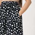 TAMSY 100% Viscose Dot Printed Skirt with Elastic Waist (Size M) - White - Black