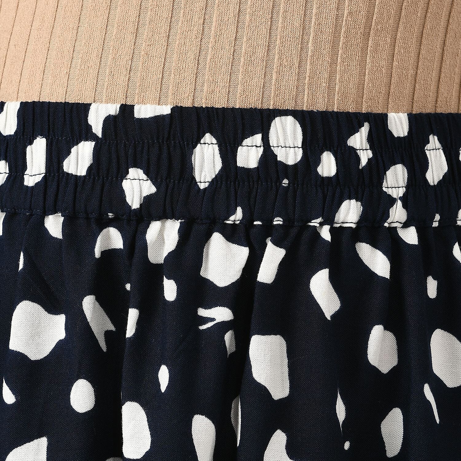 TAMSY 100% Viscose Dot Printed Skirt with Elastic Waist (Size M) - White - Black