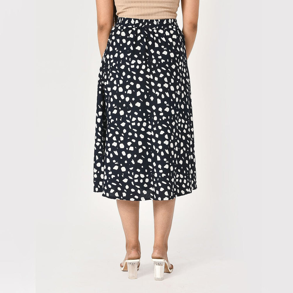 TAMSY 100% Viscose Dot Printed Skirt with Elastic Waist (Size XL) -  White - Black