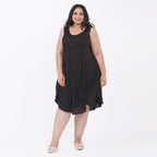 100% Viscose Sequin Embroidered Umbrella Dress with Pockets (One Size, 8-18) - Dark Brown