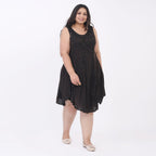 100% Viscose Sequin Embroidered Umbrella Dress with Pockets (One Size, 8-18) - Dark Brown