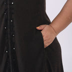 100% Viscose Sequin Embroidered Umbrella Dress with Pockets (One Size, 8-18) - Dark Brown