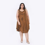 100% Viscose Sequin Embroidered Umbrella Dress with Pockets (One Size, 8-18) - Coffee