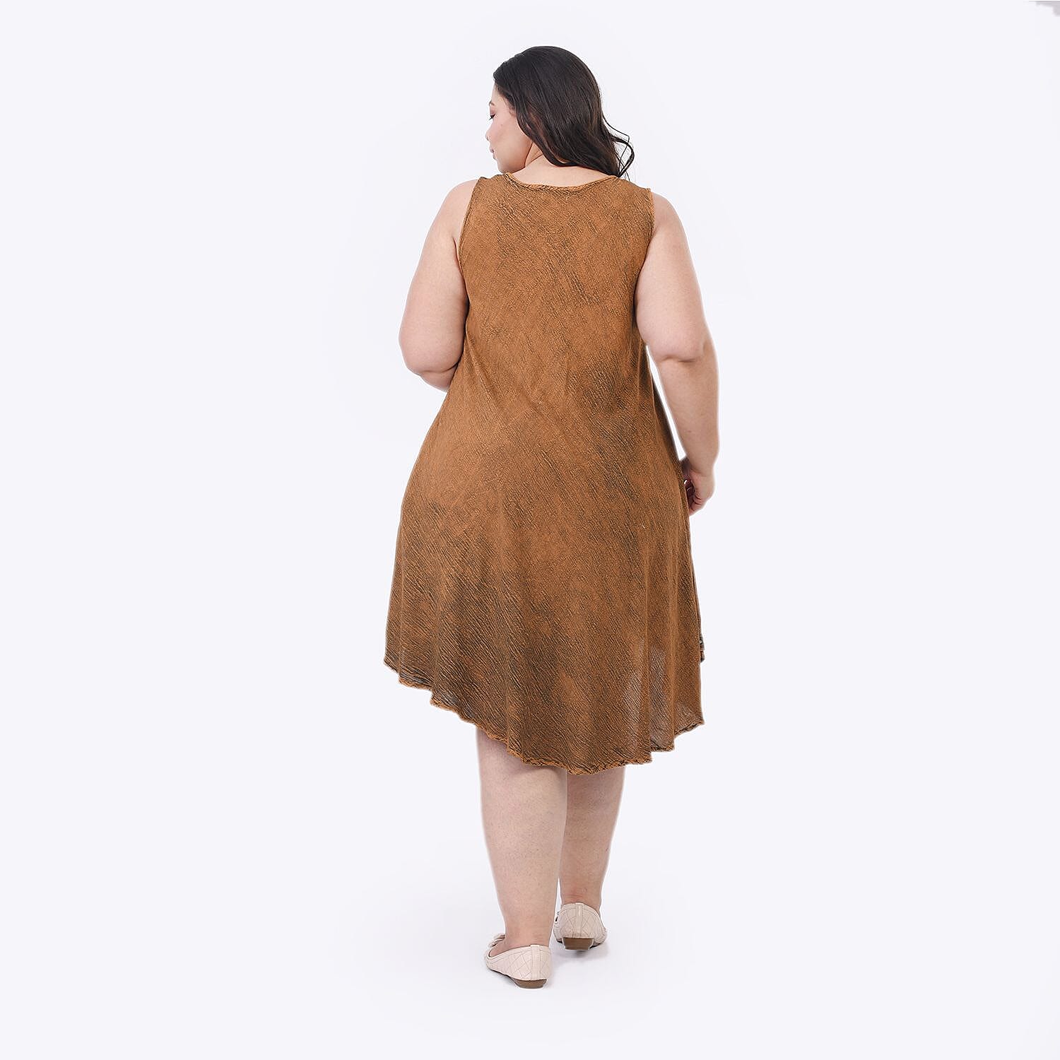 100% Viscose Sequin Embroidered Umbrella Dress with Pockets (One Size, 8-18) - Coffee