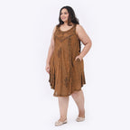 100% Viscose Sequin Embroidered Umbrella Dress with Pockets (One Size, 8-18) - Coffee