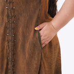100% Viscose Sequin Embroidered Umbrella Dress with Pockets (One Size, 8-18) - Coffee