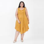 100% Viscose Sequin Embroidered Umbrella Dress with Pockets (One Size, 8-18) - Gold