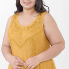 100% Viscose Sequin Embroidered Umbrella Dress with Pockets (One Size, 8-18) - Gold