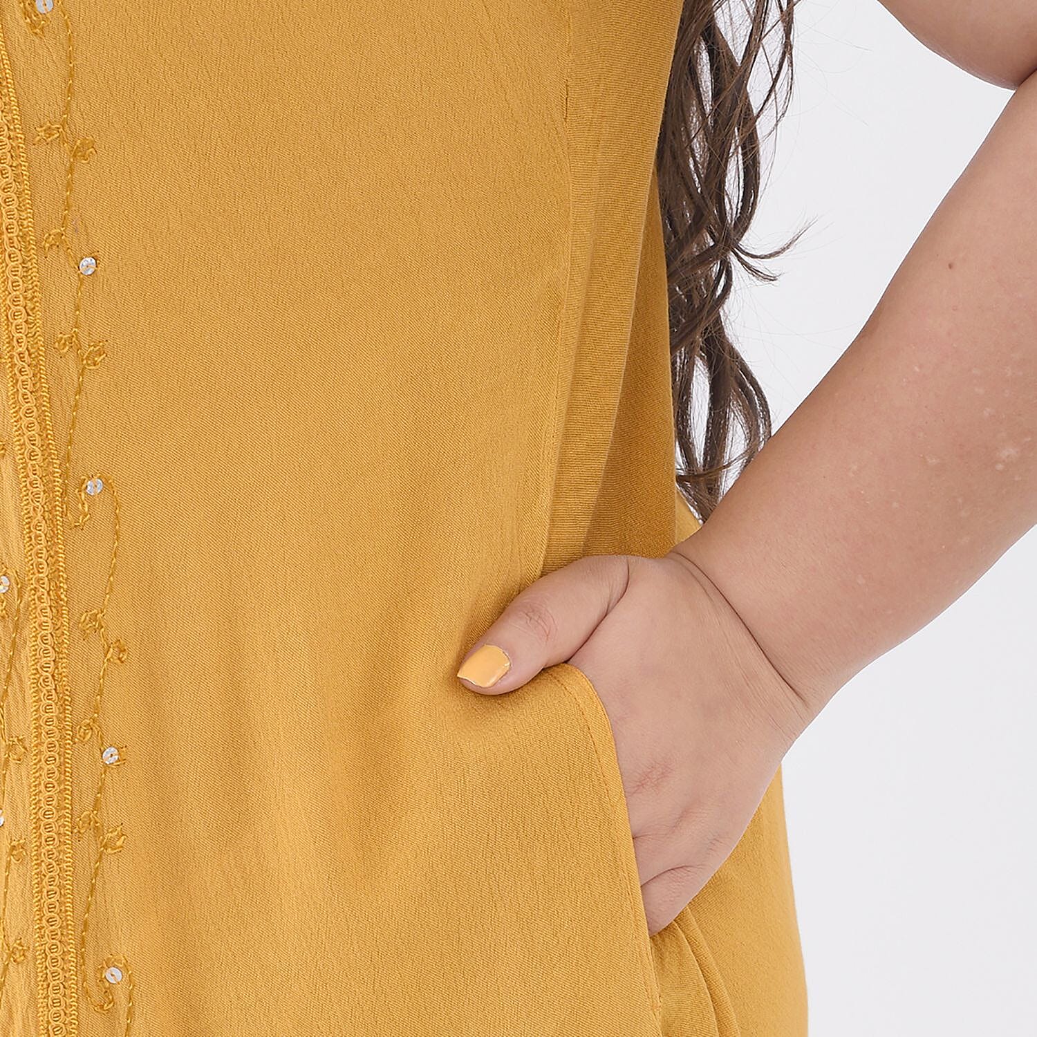 100% Viscose Sequin Embroidered Umbrella Dress with Pockets (One Size, 8-18) - Gold