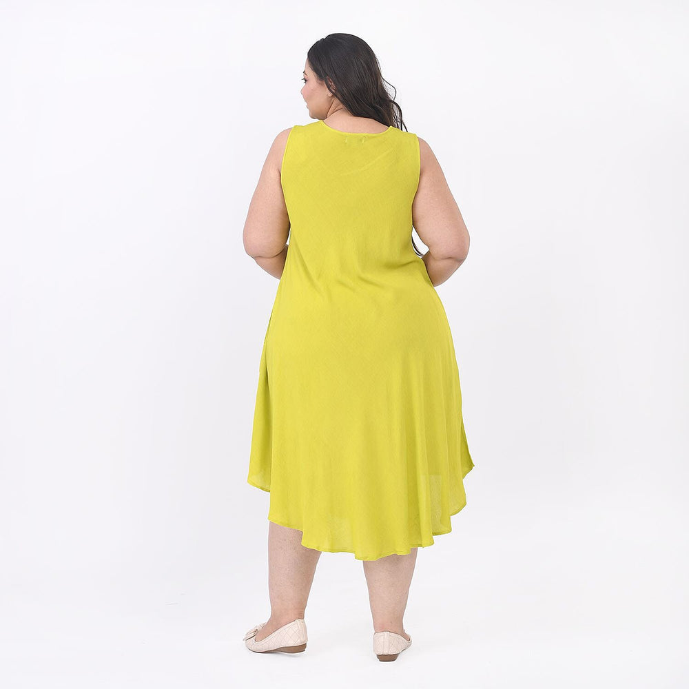 Summer Closeout -TAMSY 100% Viscose Sequin Floral Embroidery Umbrella Dress - (One Size 8-18) - Lime