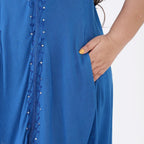 Summer Closeout - Tamsy 100% Viscose Sequin Floral Embroidery Umbrella Dress (One Size 8-18) - Ocean Blue