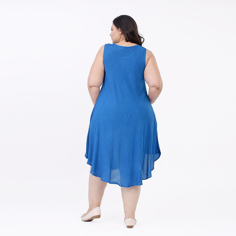 Summer Closeout - TAMSY 100% Viscose Sequin Floral Embroidery Dress (One Size Curve 20 - 26) - Ocean Blue